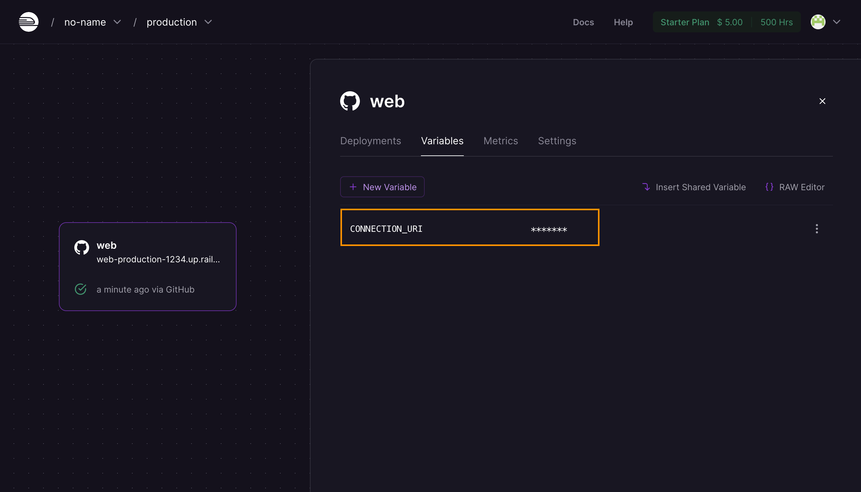Screenshot of the completed variables page.