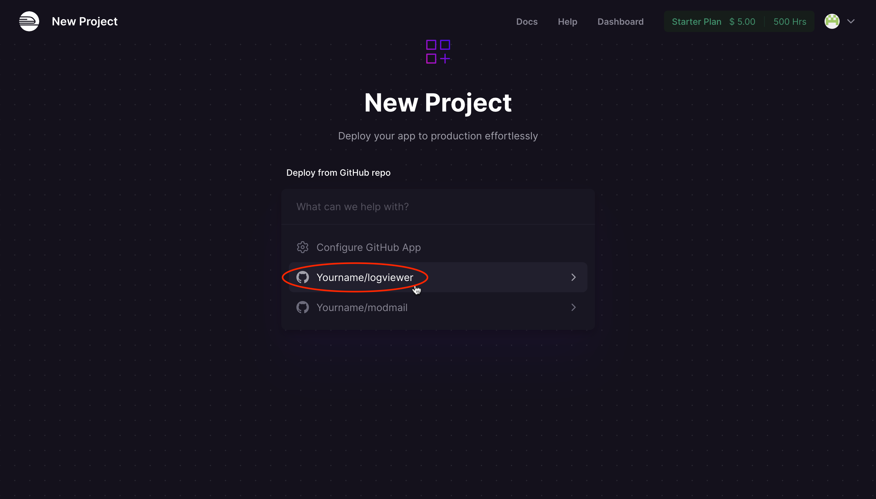 Screenshot of selecting the Logviewer repository.