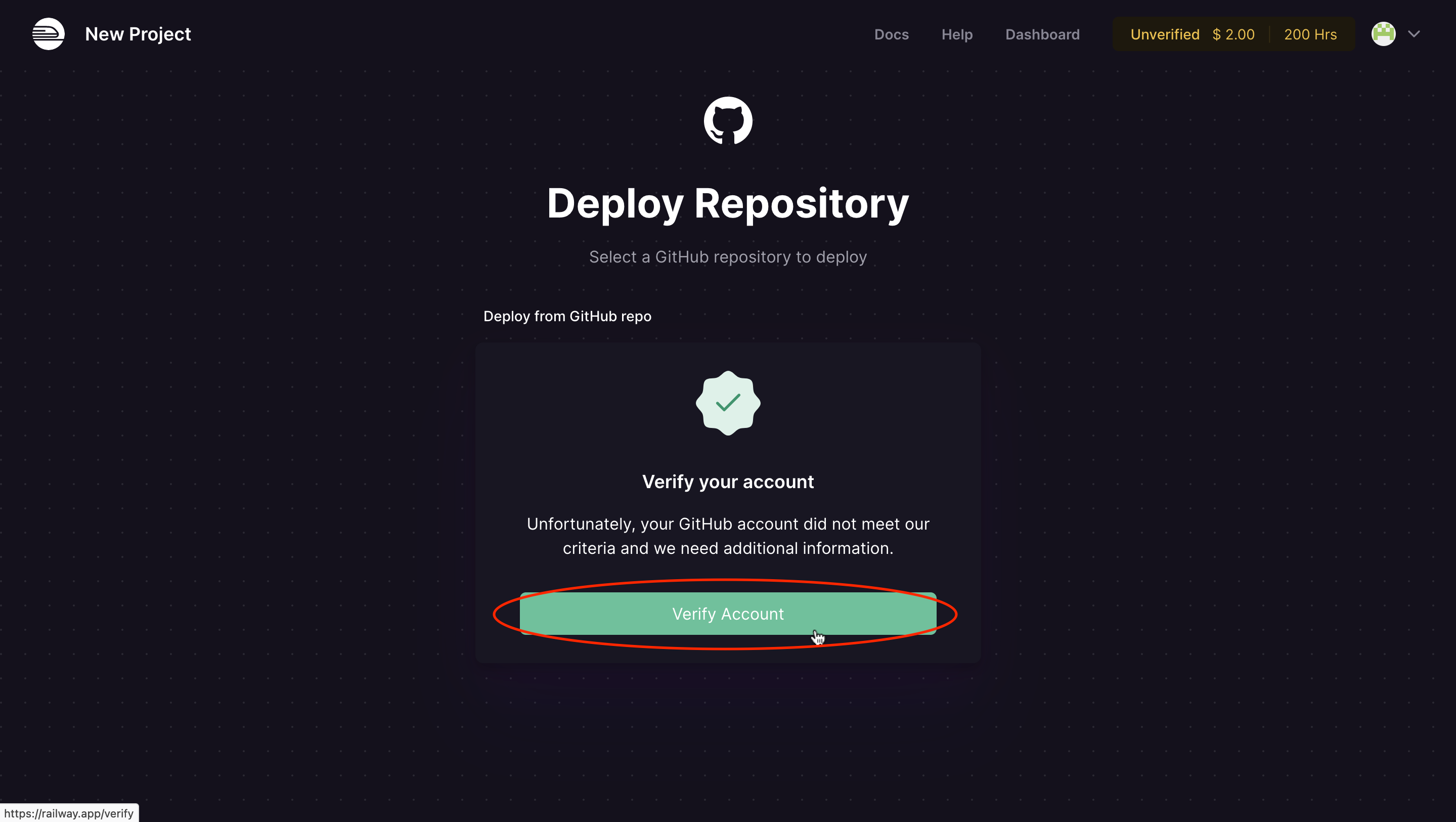 Screenshot of clicking verify account.