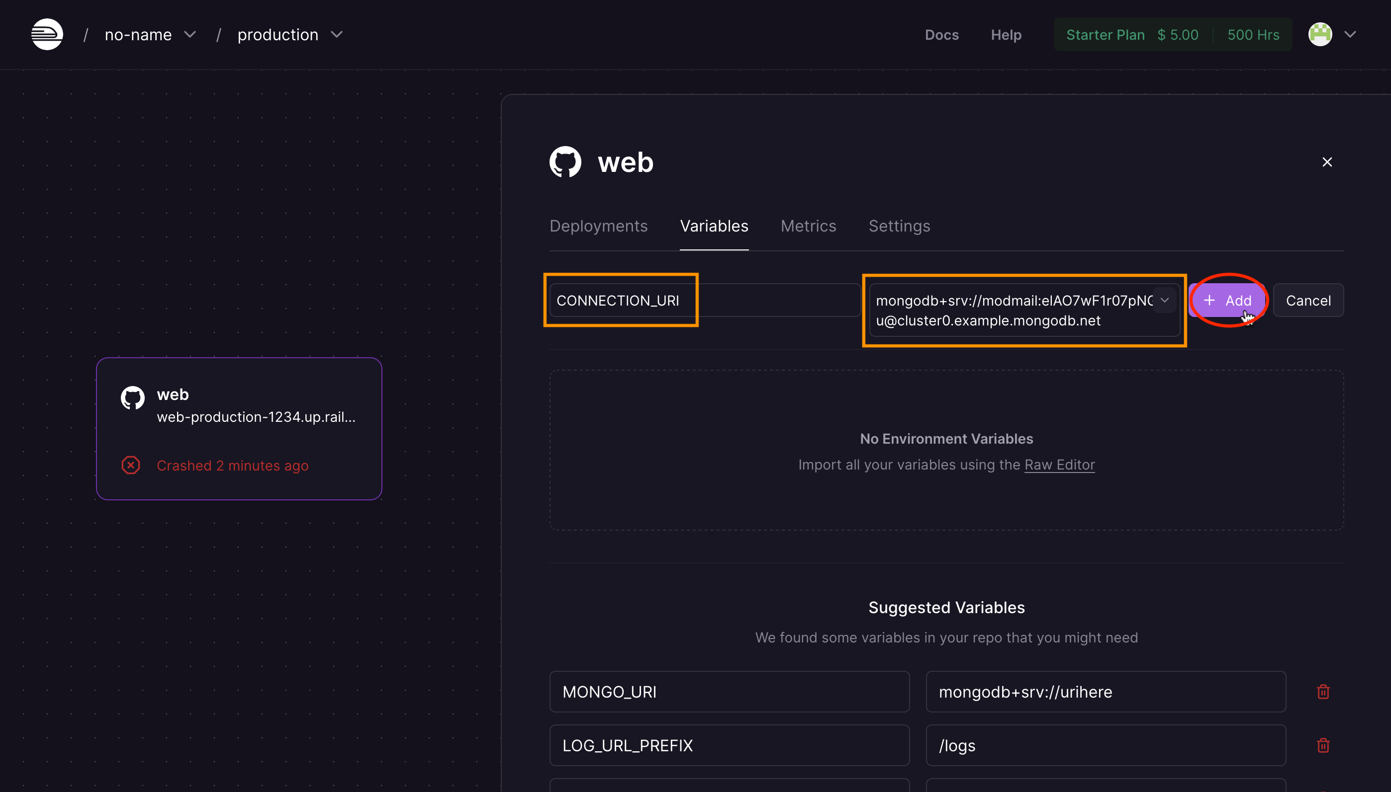 Screenshot of filling left and right boxes then click add.
