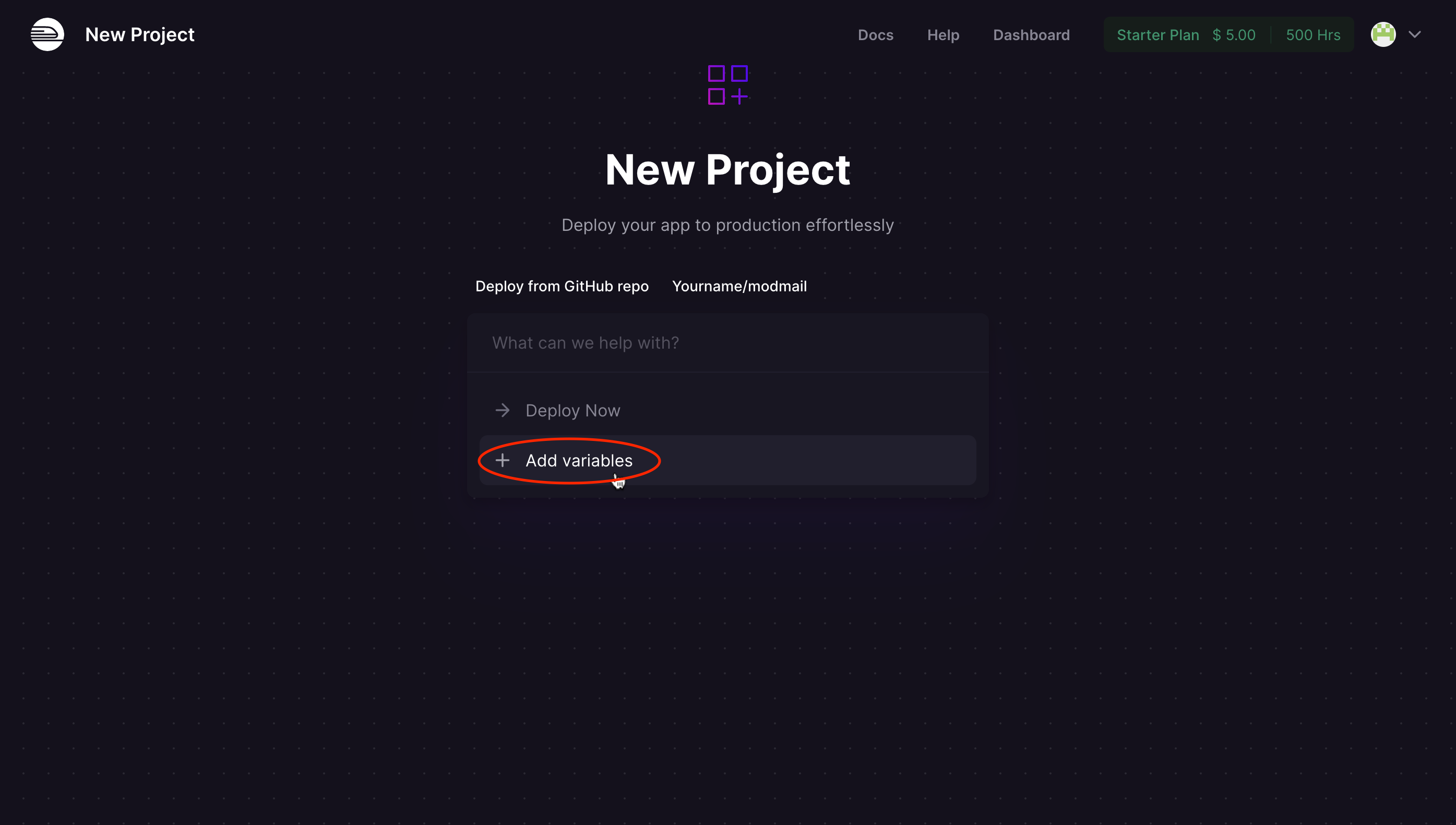 Screenshot of choosing Add Variables.