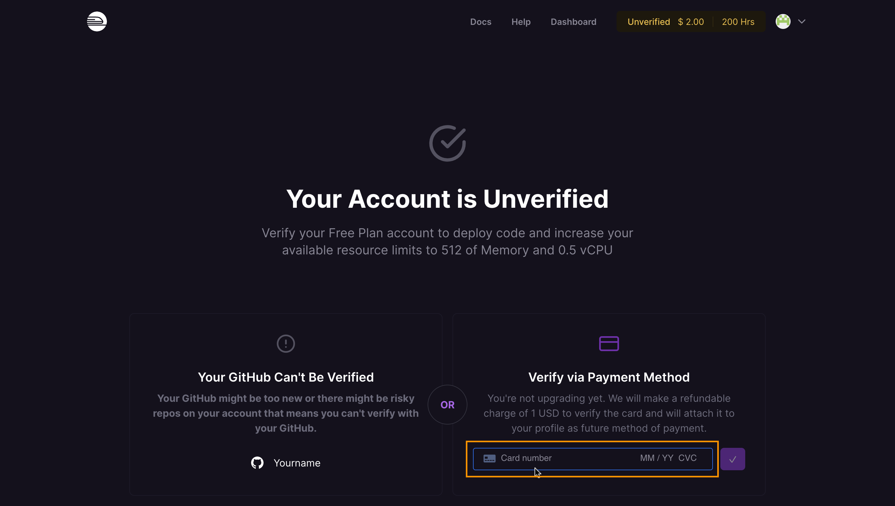 Screenshot of entering your credit card details.